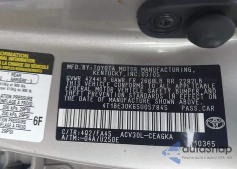 2005 Toyota Camry Xle from USA, damaged, VIN 4T1BE30K65U057845